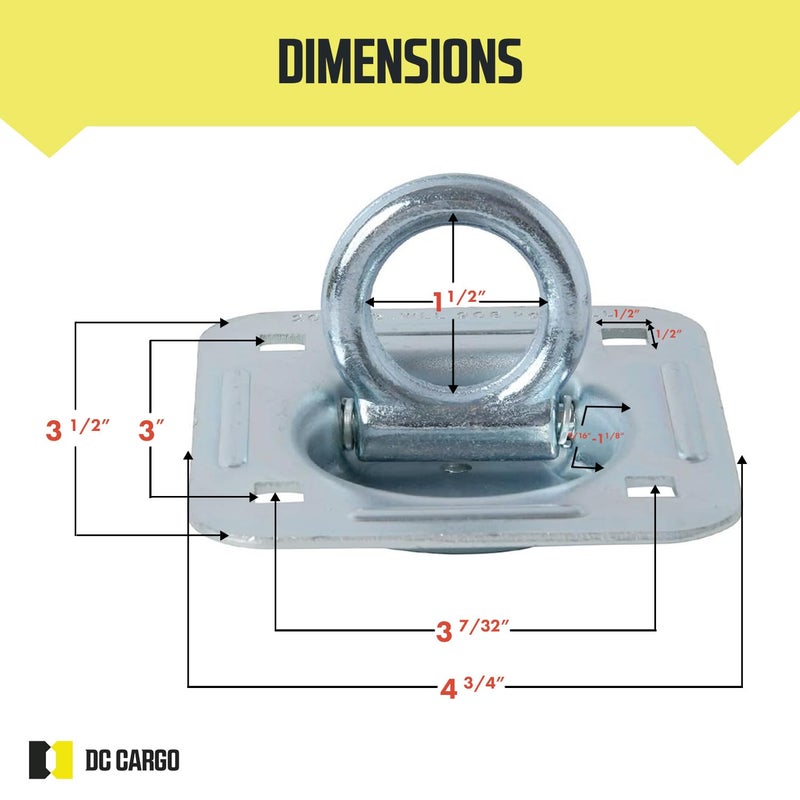 DC Cargo Mall 8 Pack | D-Ring Tie-Down Anchors (Large Square), Recessed-Pan Fitting D-Rings Heavy Duty Steel Cargo Tie-Downs, Truck/Trailer/Flatbed/Pickup Tie-Down Anchor - Image 2